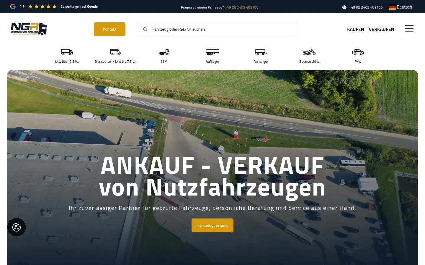 NGR Trucks – Website with mobile.de vehicle sync for a commercial vehicle dealer